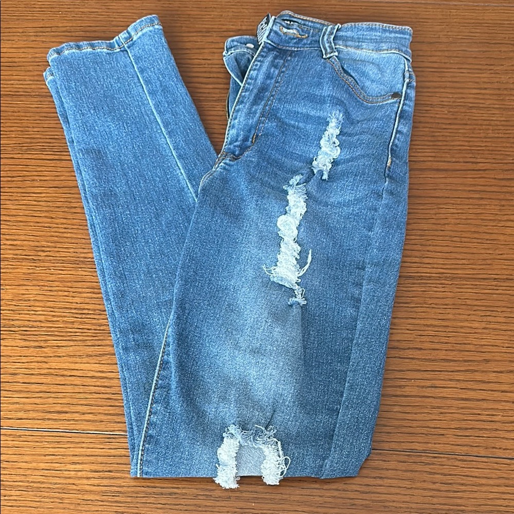 Fashion Nova Blue Skinny Distressed Jeans